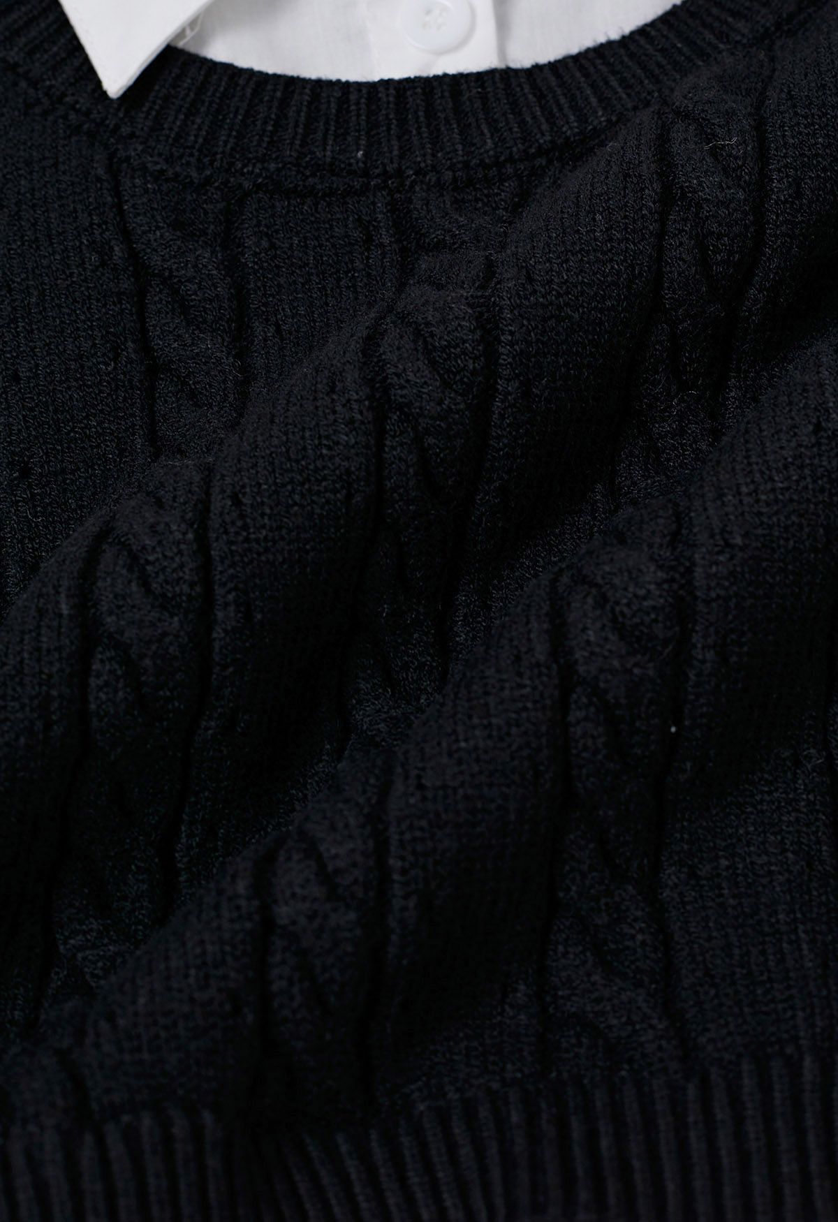 Chemise à col faux en tricot deux pièces en noir