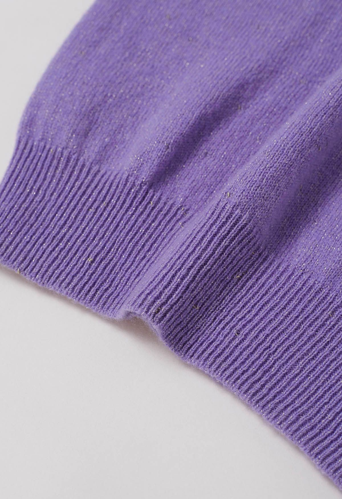 Pull col montant en laine avec fil métallique intégral en violet