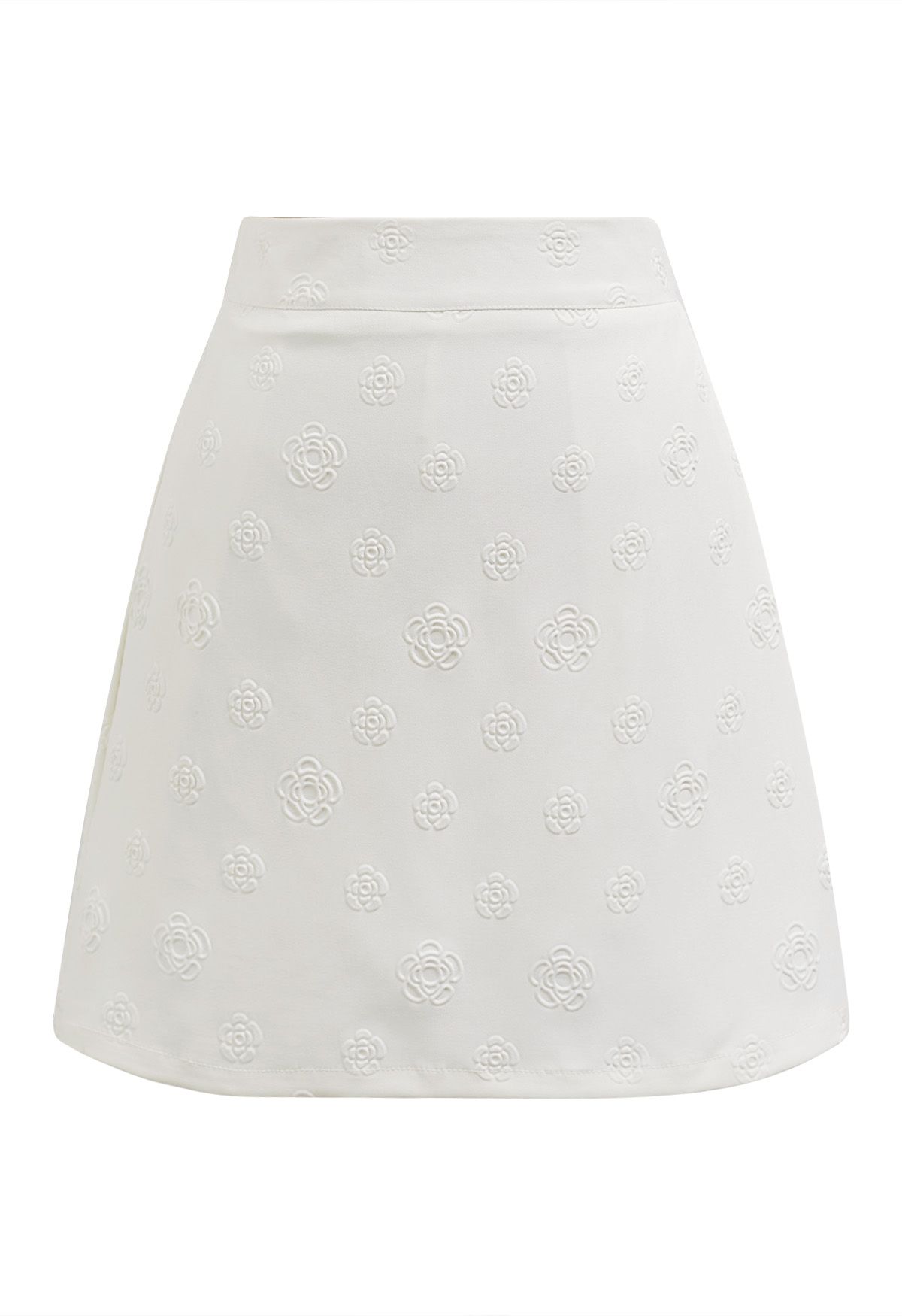 Jupe mini-bouton de rose en relief en blanc