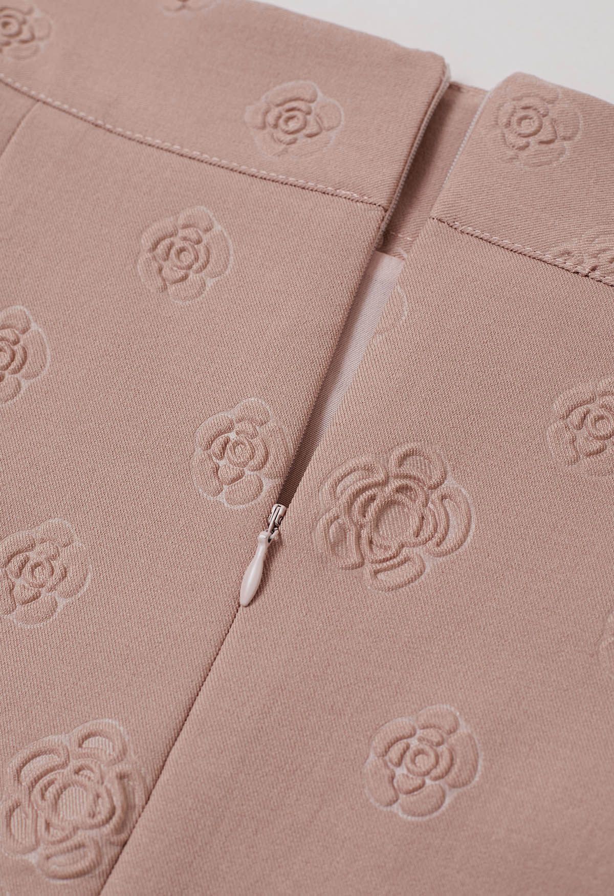 Jupe mini-bouton de rose en relief en rose