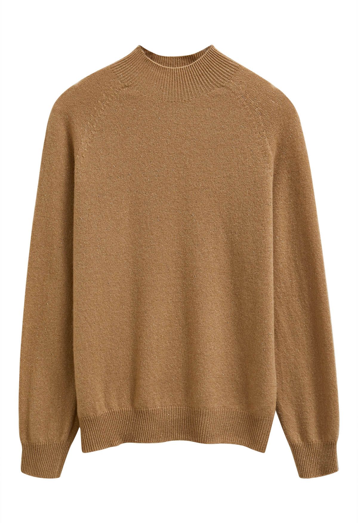 Pull col montant en laine avec fil métallique intégral couleur caramel