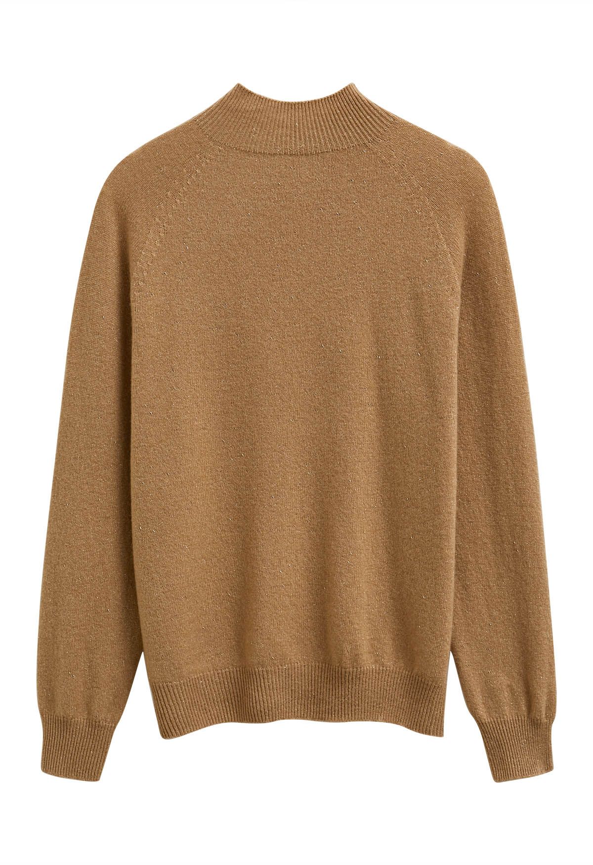 Pull col montant en laine avec fil métallique intégral couleur caramel