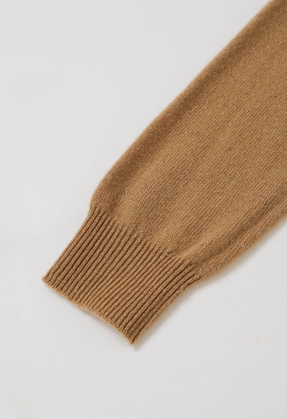 Pull col montant en laine avec fil métallique intégral couleur caramel