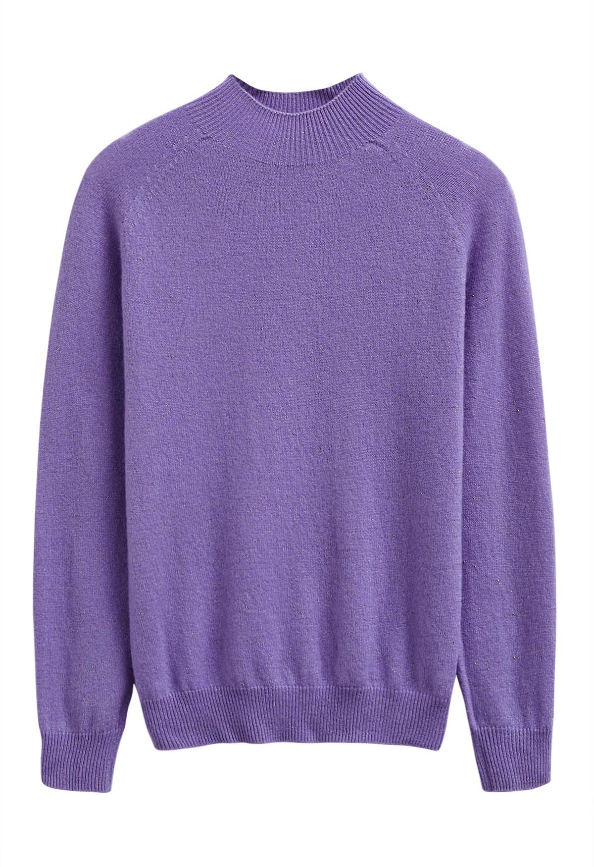 Pull col montant en laine avec fil métallique intégral en violet