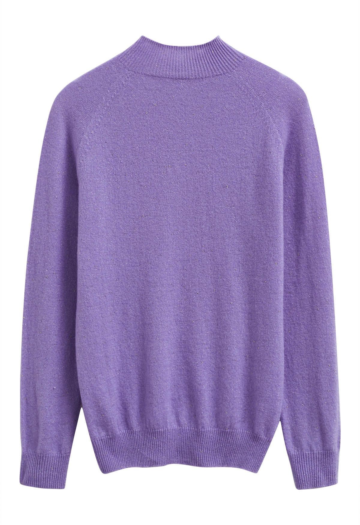 Pull col montant en laine avec fil métallique intégral en violet