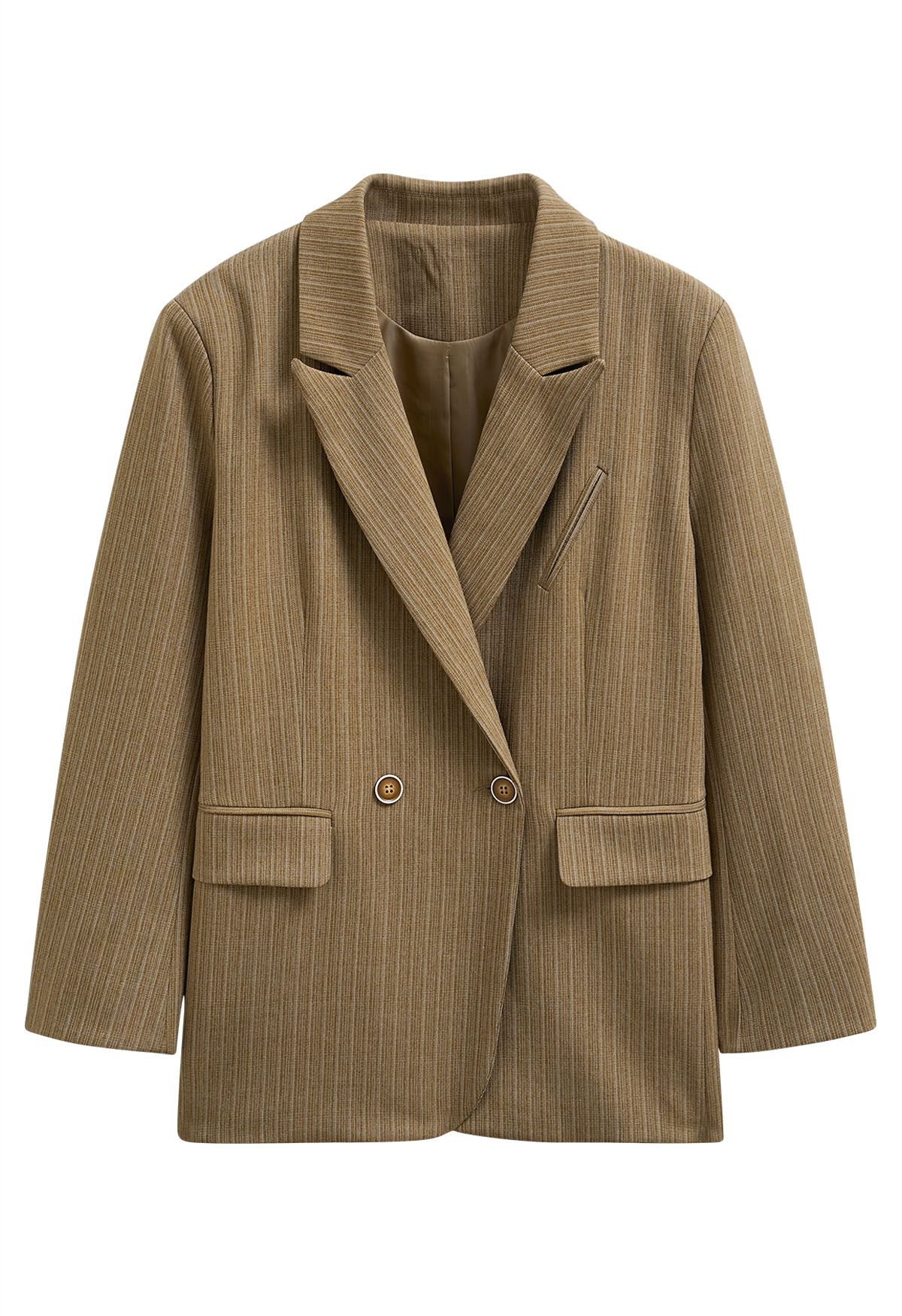 Blazer oversize à épaules rembourrées et rayures Everlasting en camel