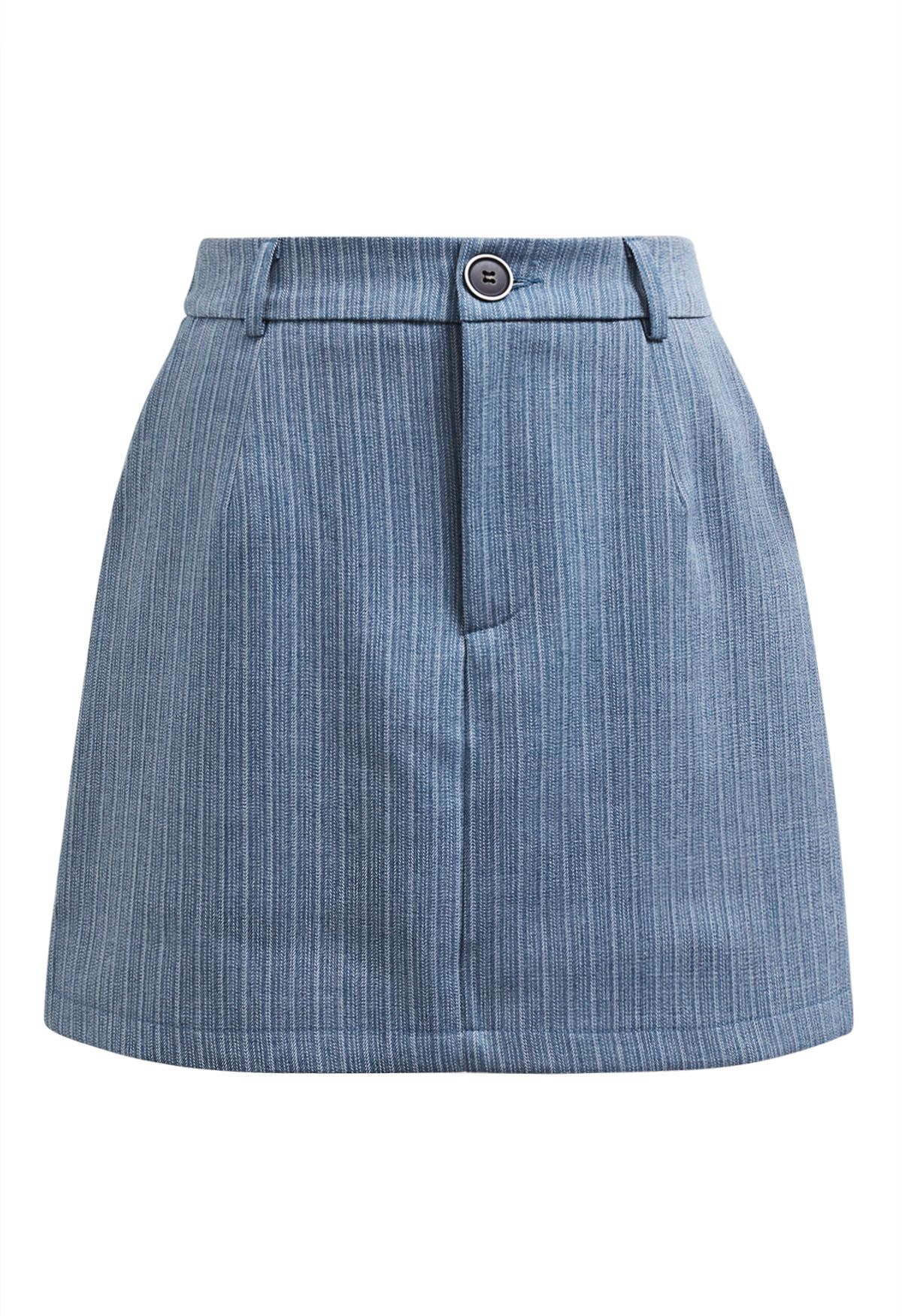 Jupe-short mini rayée à poches latérales Everlasting en bleu