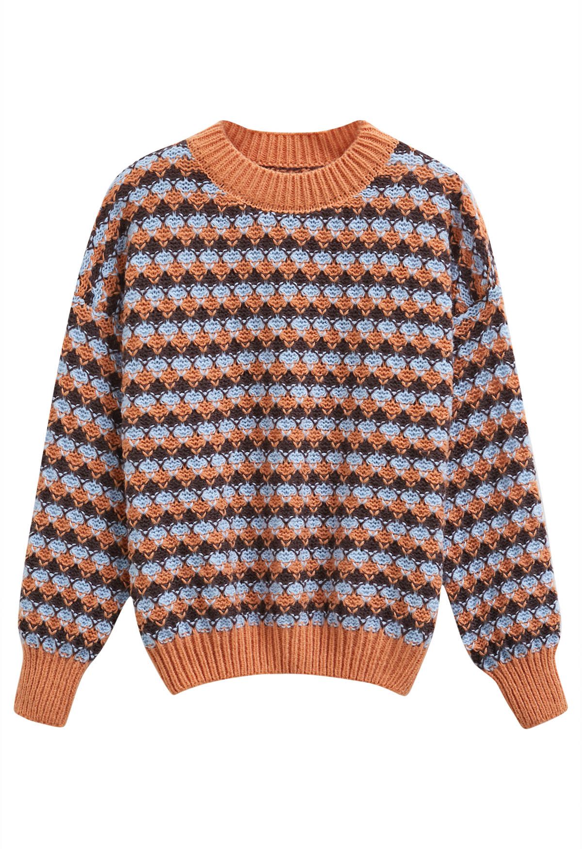 Pull en tricot à motifs géométriques aux tons d'automne