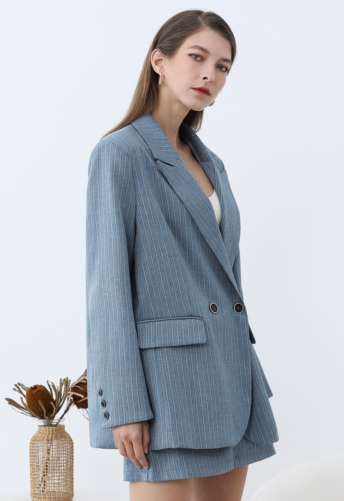 Blazer oversize à épaules rembourrées et rayures Everlasting en bleu