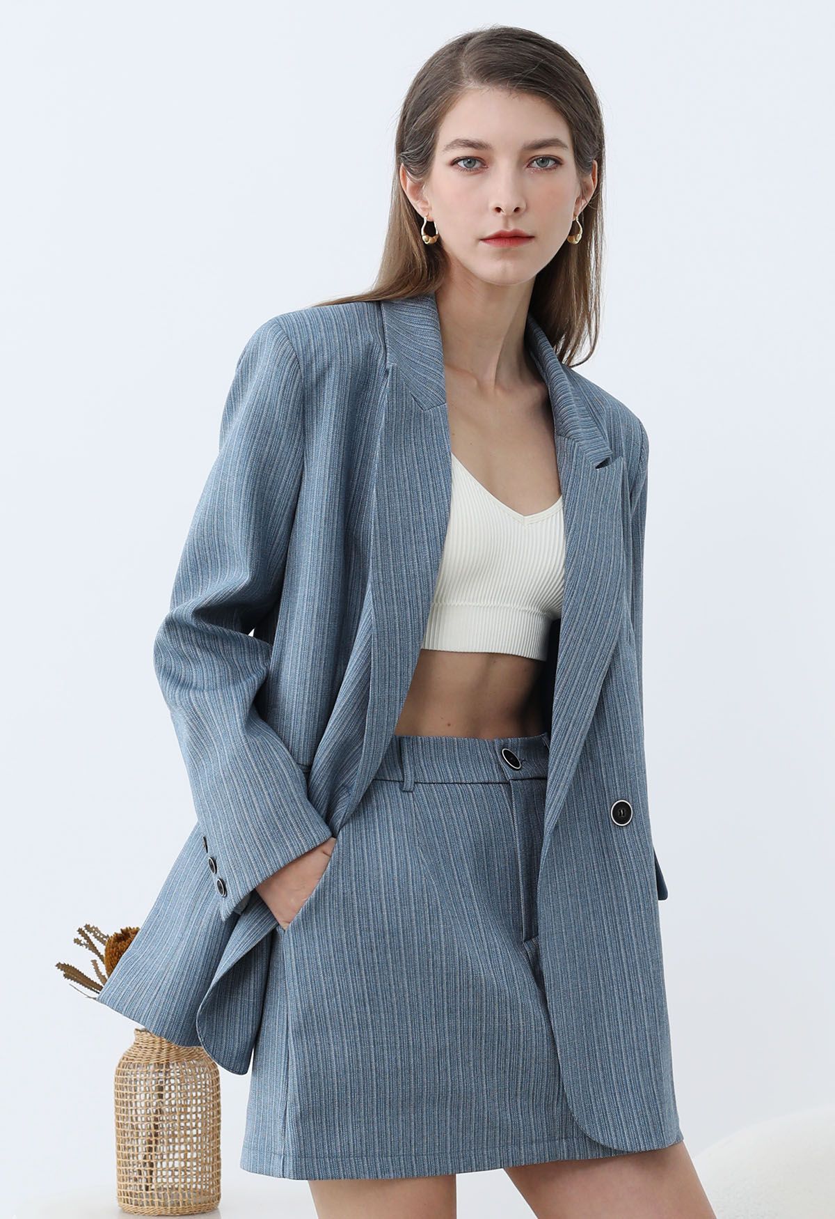 Blazer oversize à épaules rembourrées et rayures Everlasting en bleu