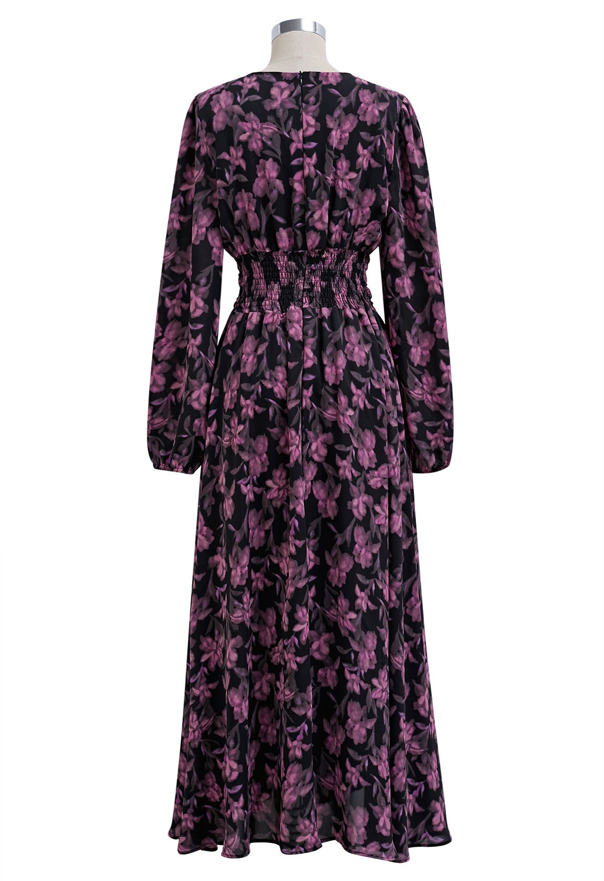 Robe longue en mousseline à col en V et motif floral Serenade en rose