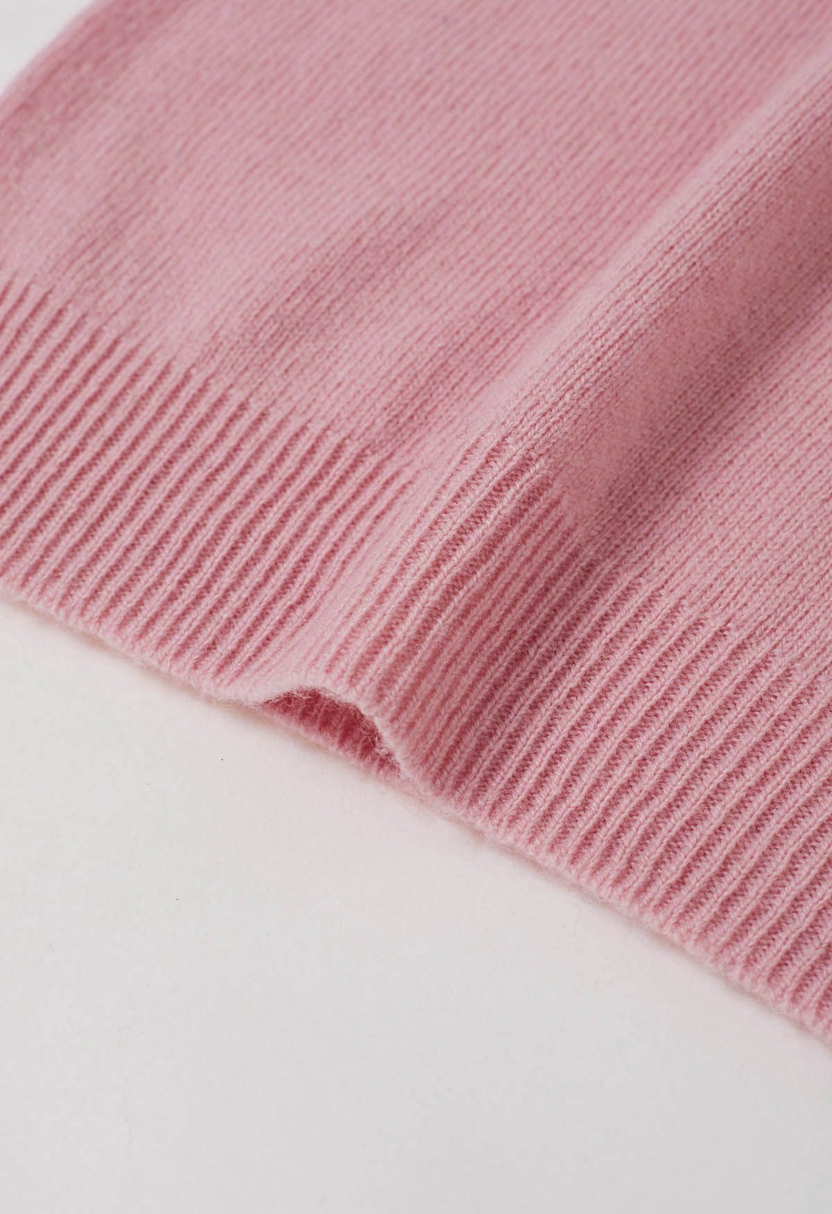 Pull en laine à manches longues et col montant réconfortant en rose