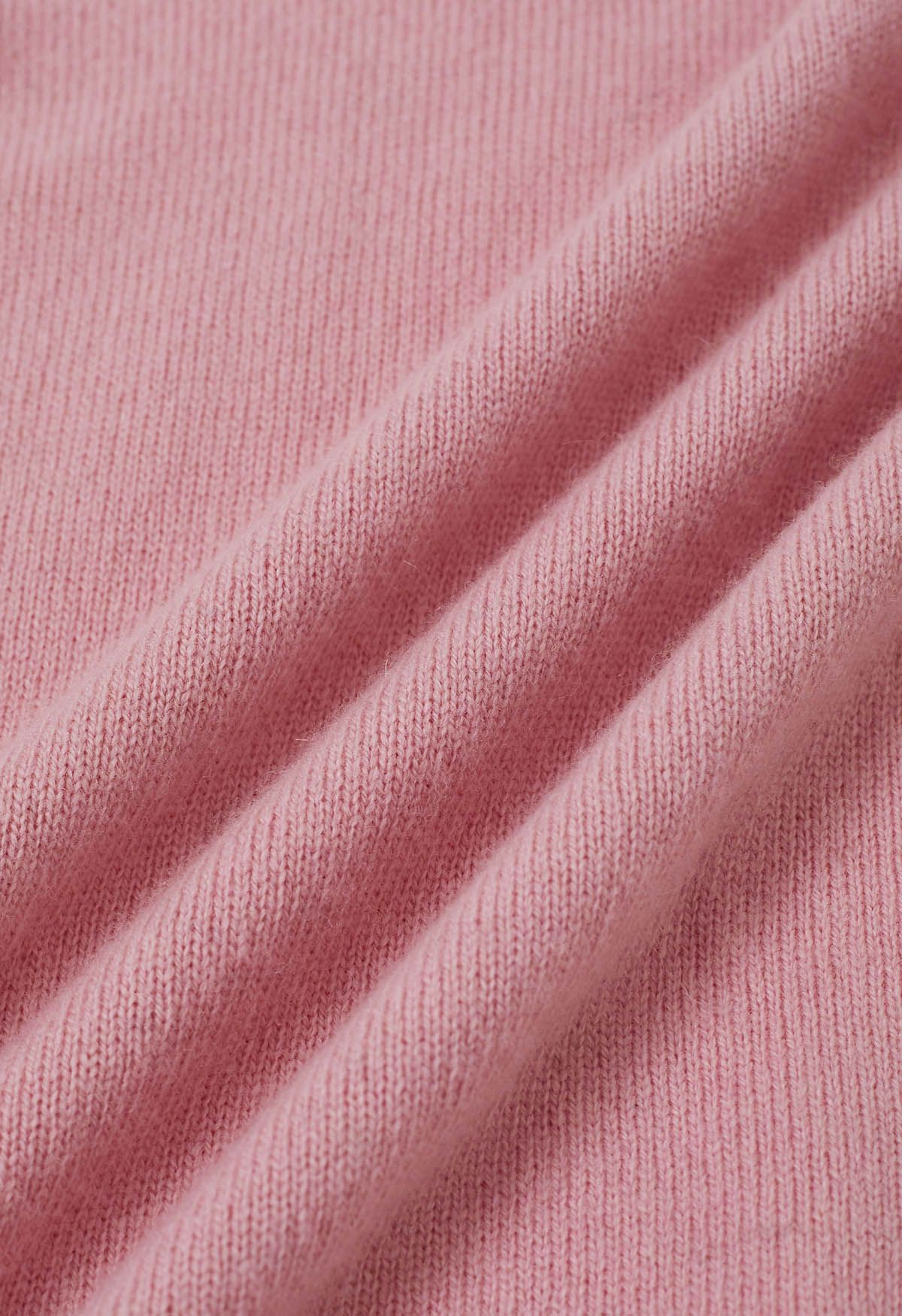 Pull en laine à manches longues et col montant réconfortant en rose