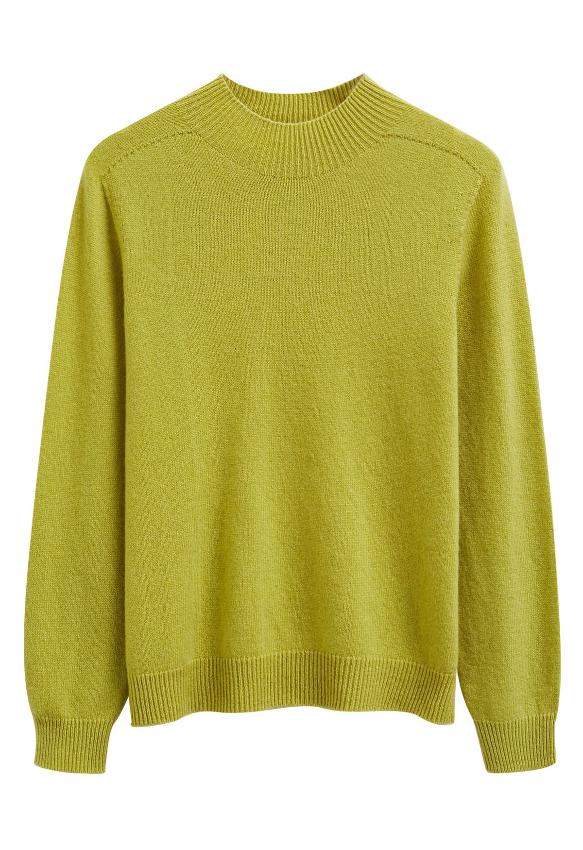 Pull en laine à manches longues et col montant, réconfortant, couleur citron vert