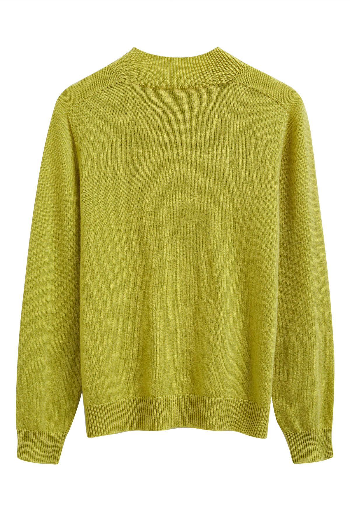 Pull en laine à manches longues et col montant, réconfortant, couleur citron vert