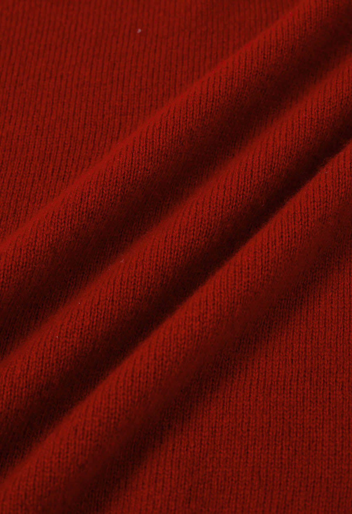 Pull en laine à manches longues et col montant, réconfortant, en rouge