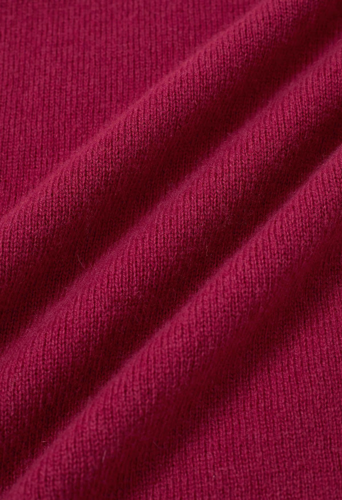 Pull en laine à manches longues et col montant réconfortant en magenta