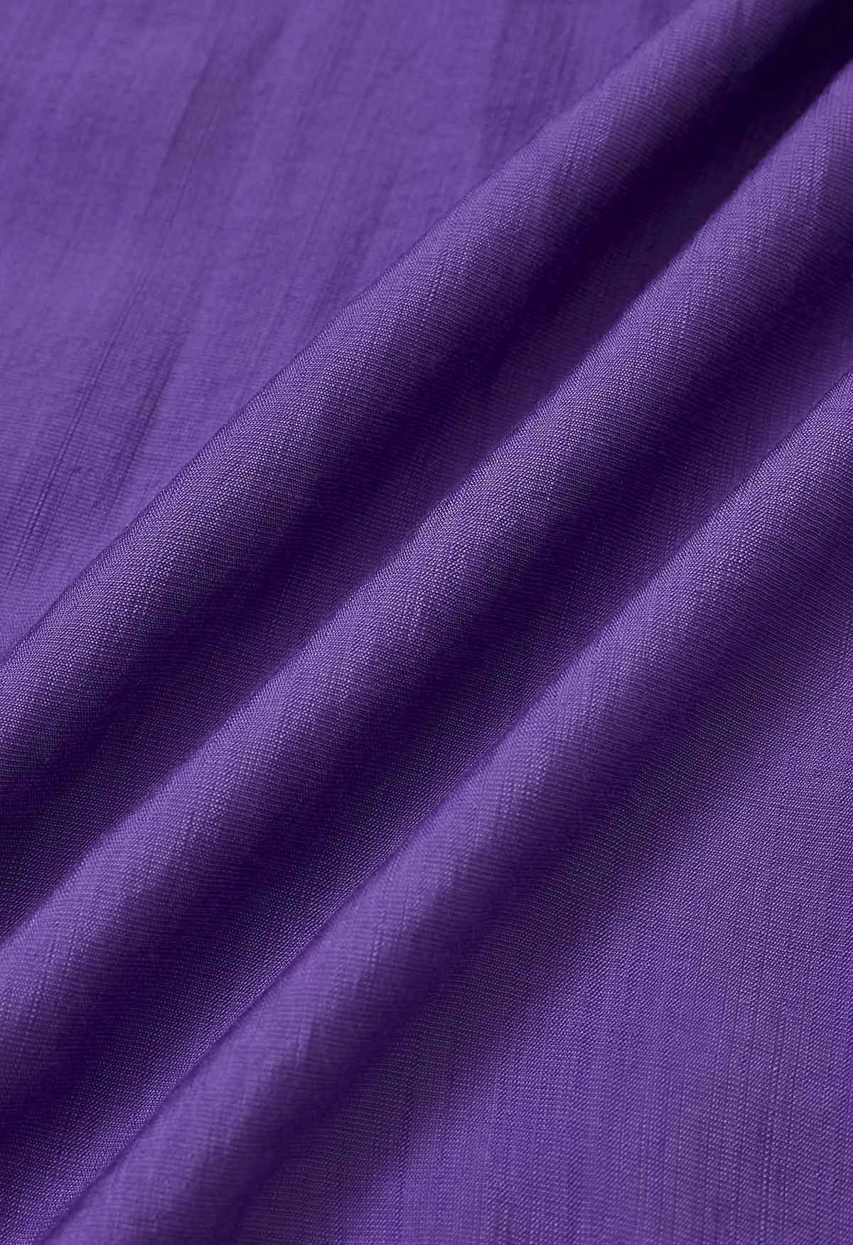 Robe mi-longue boutonnée asymétrique à volants fantaisistes en violet