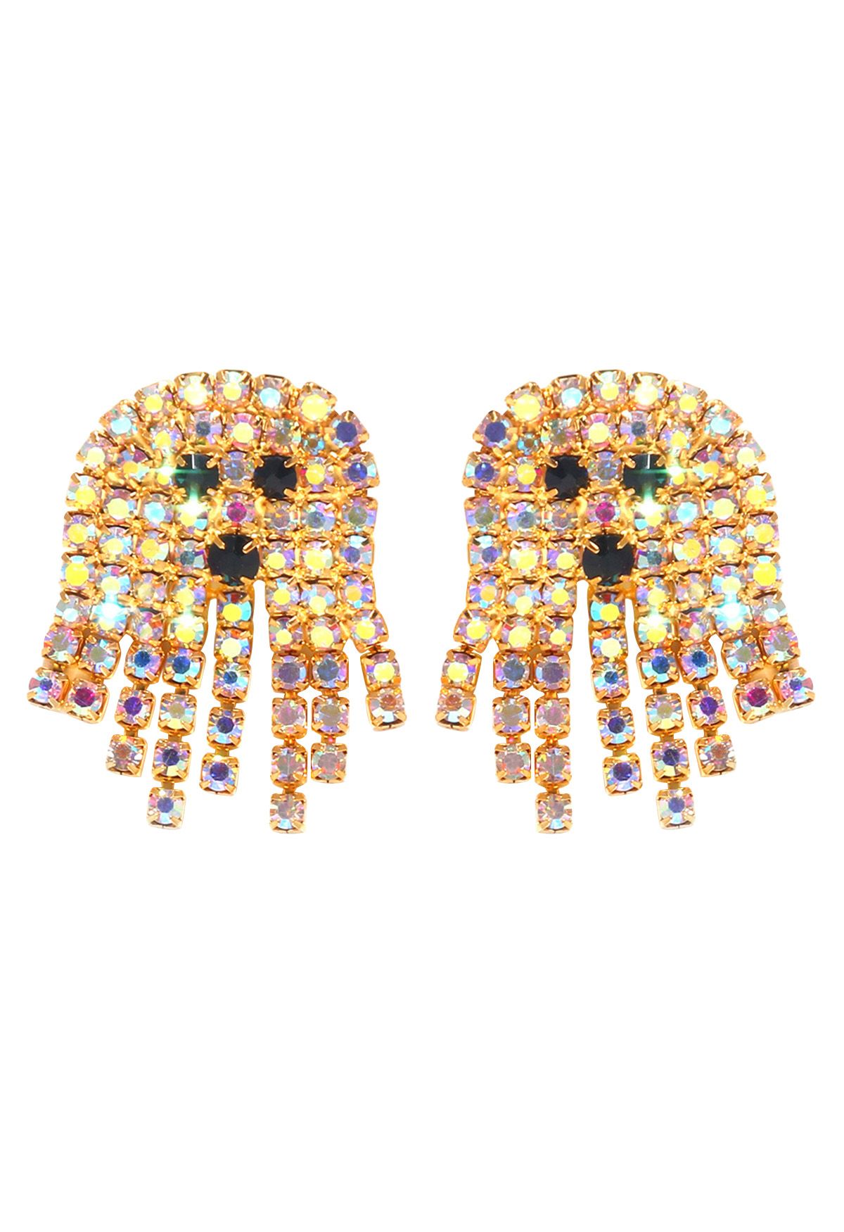 Boucles d'oreilles fantômes en strass colorées en or