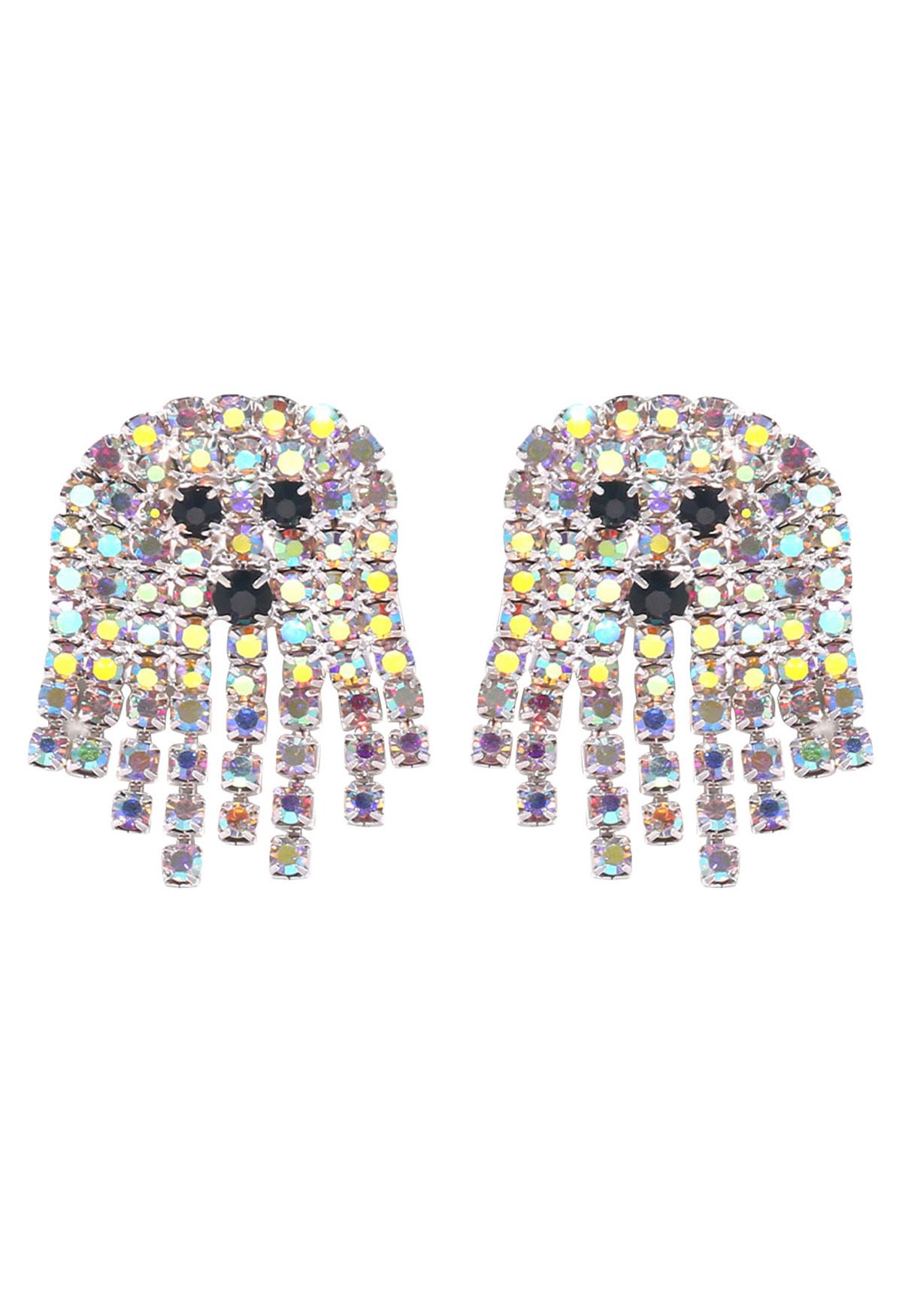 Boucles d'oreilles fantômes en strass colorées en argent