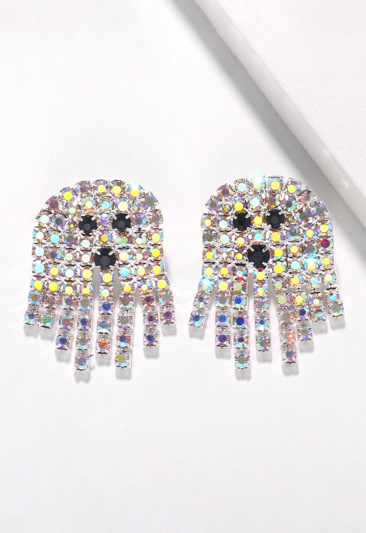 Boucles d'oreilles fantômes en strass colorées en argent