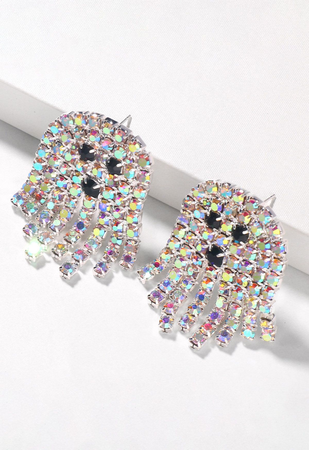 Boucles d'oreilles fantômes en strass colorées en argent