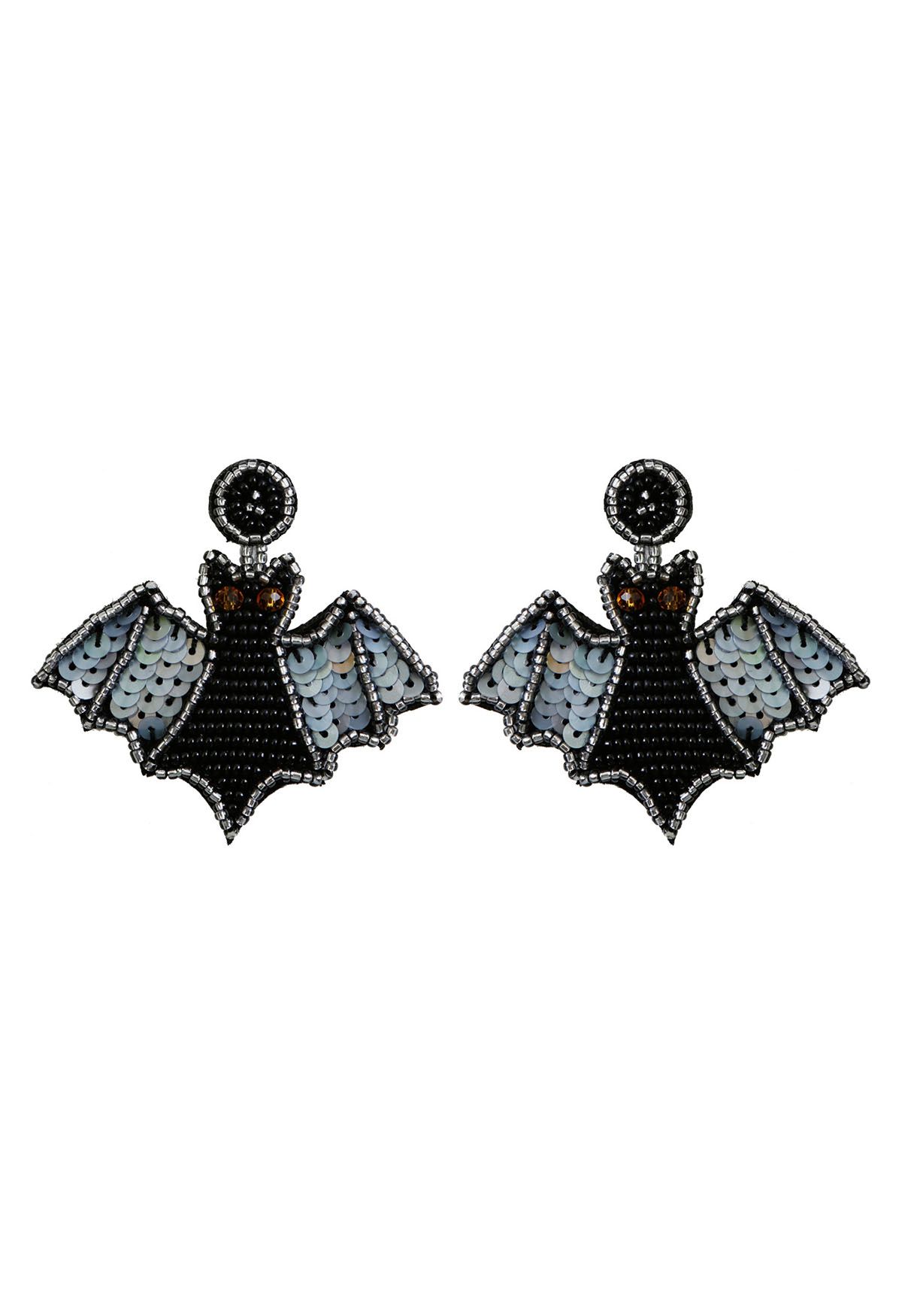 Boucles d'oreilles en forme de chauve-souris avec perles à paillettes