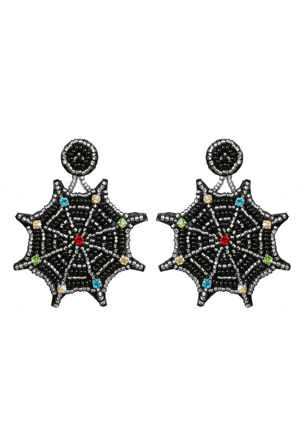 Boucles d'oreilles toile d'araignée avec strass multicolores