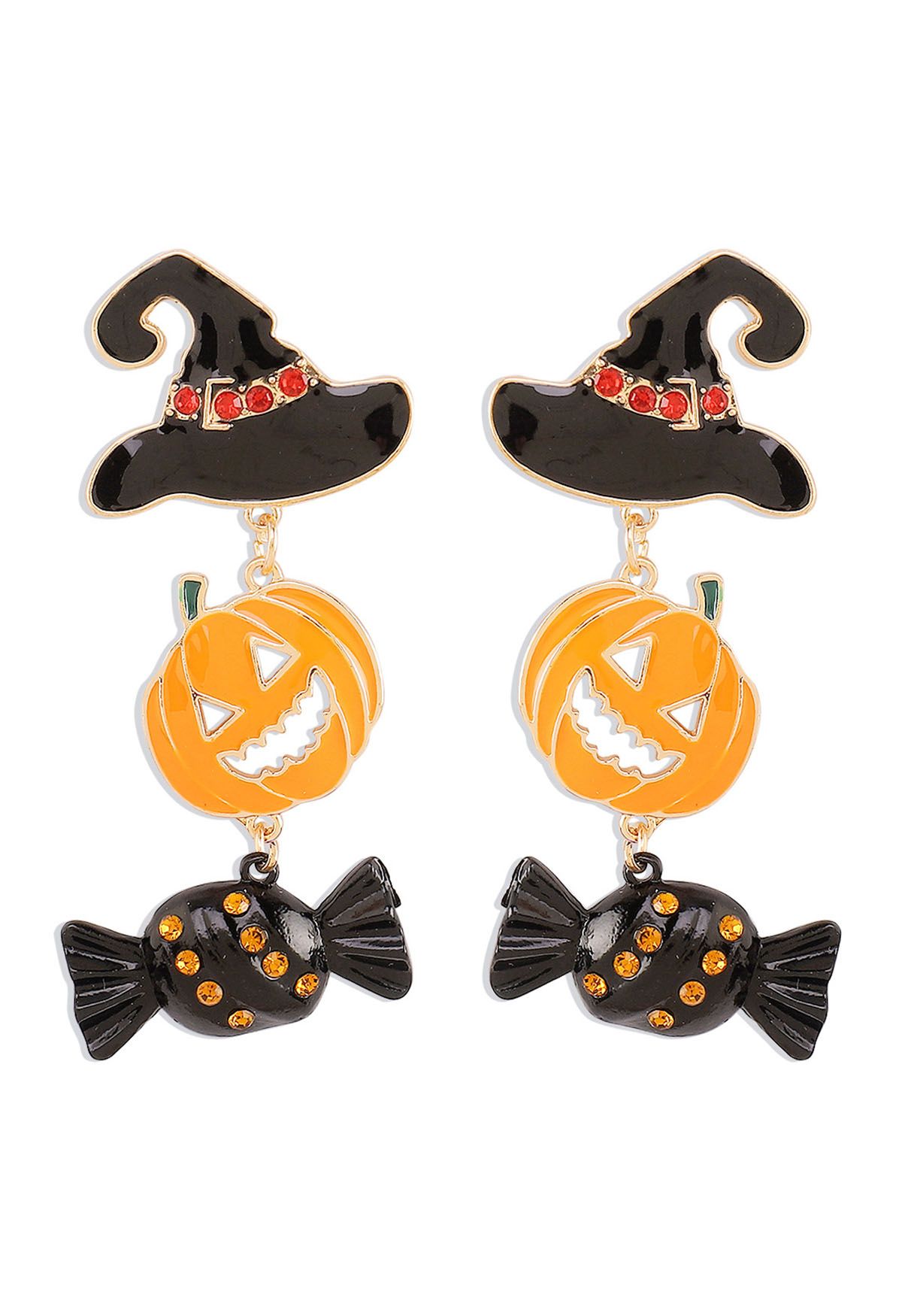 Boucles d'oreilles en forme de chapeau de sorcière et de citrouille en noir