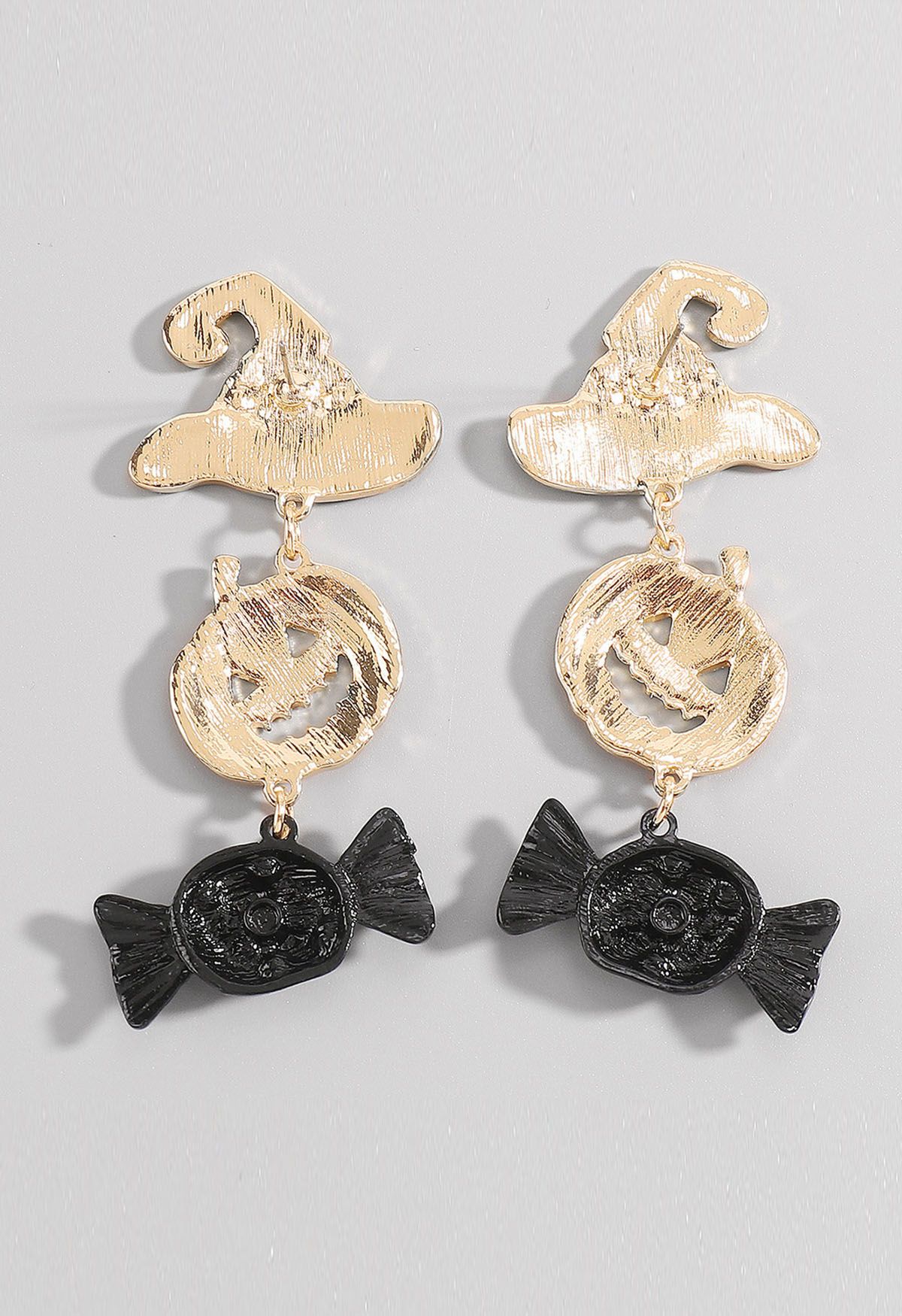 Boucles d'oreilles en forme de chapeau de sorcière et de citrouille en noir