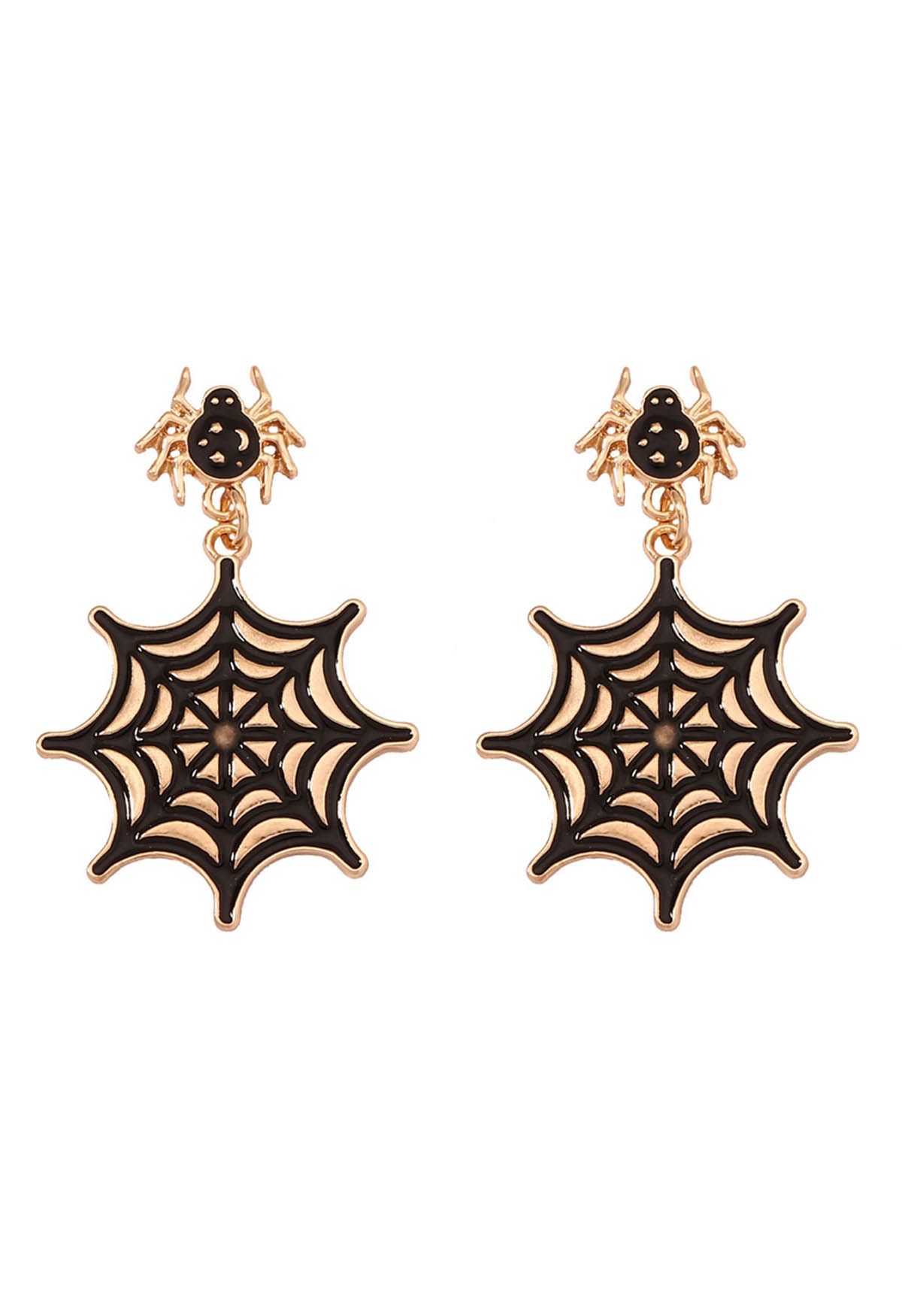 Boucles d'oreilles en alliage avec toile d'araignée noire