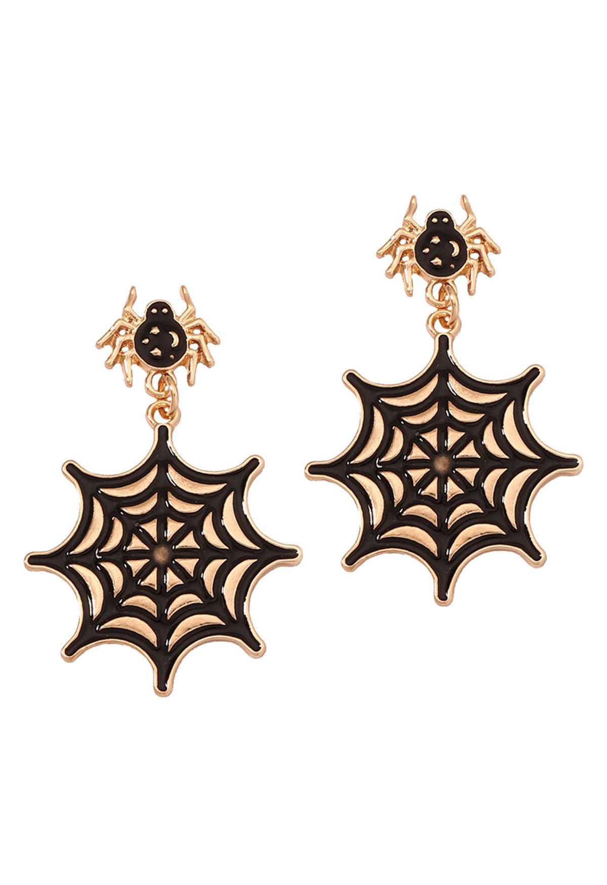 Boucles d'oreilles en alliage avec toile d'araignée noire