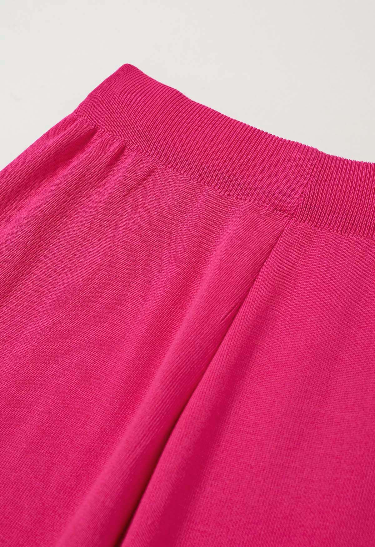 Ensemble pull et pantalon en tricot à col montant et rayures bicolores en rose