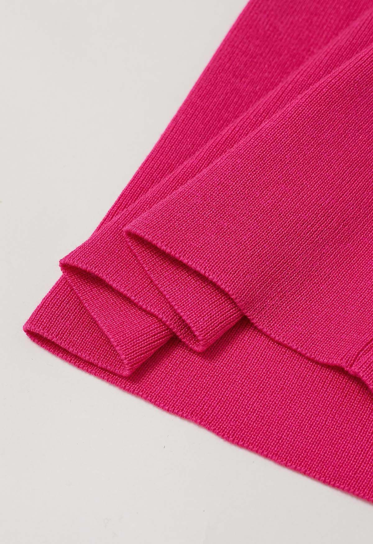 Ensemble pull et pantalon en tricot à col montant et rayures bicolores en rose