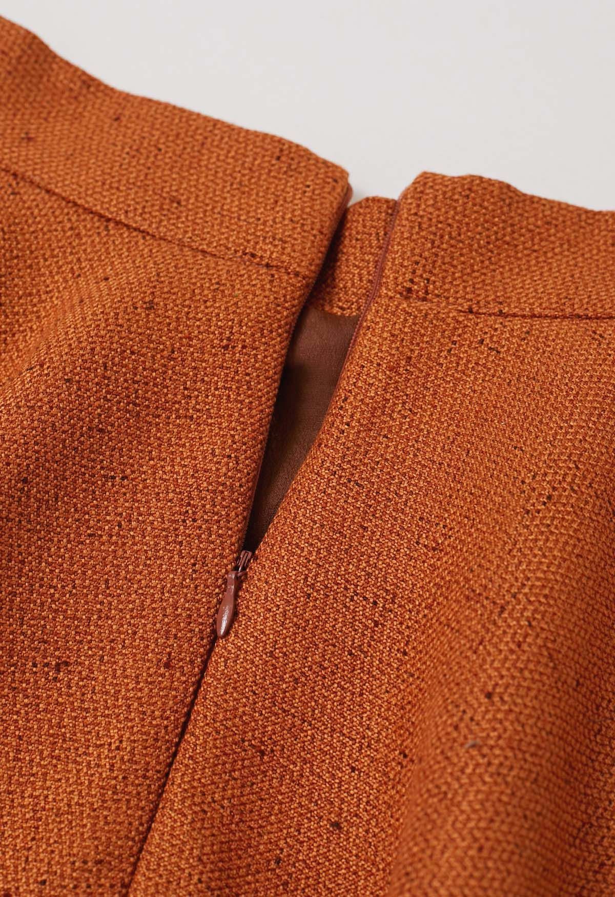 Jupe mi-longue évasée en tweed doux de couleur citrouille - Édition d'automne