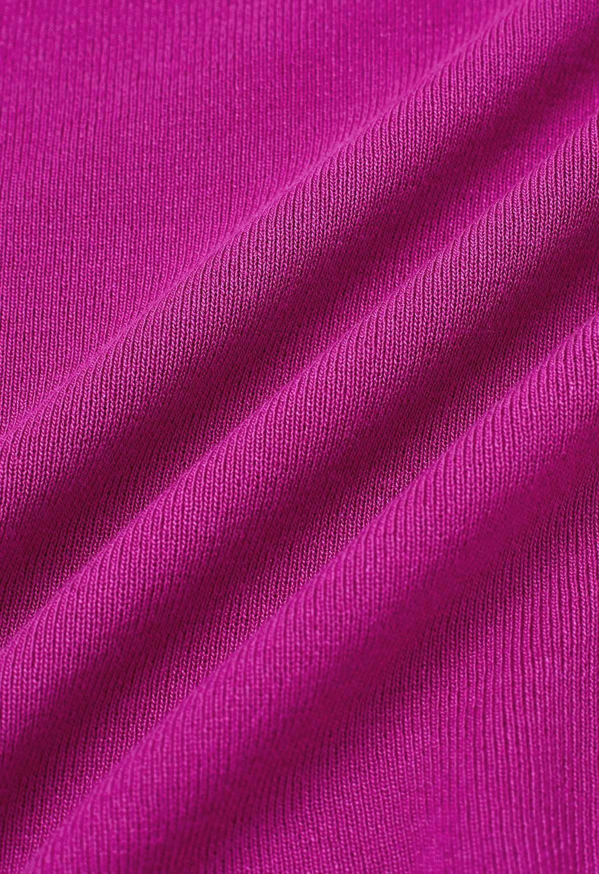 Haut en tricot à manches longues et découpes aux épaules nouées en magenta