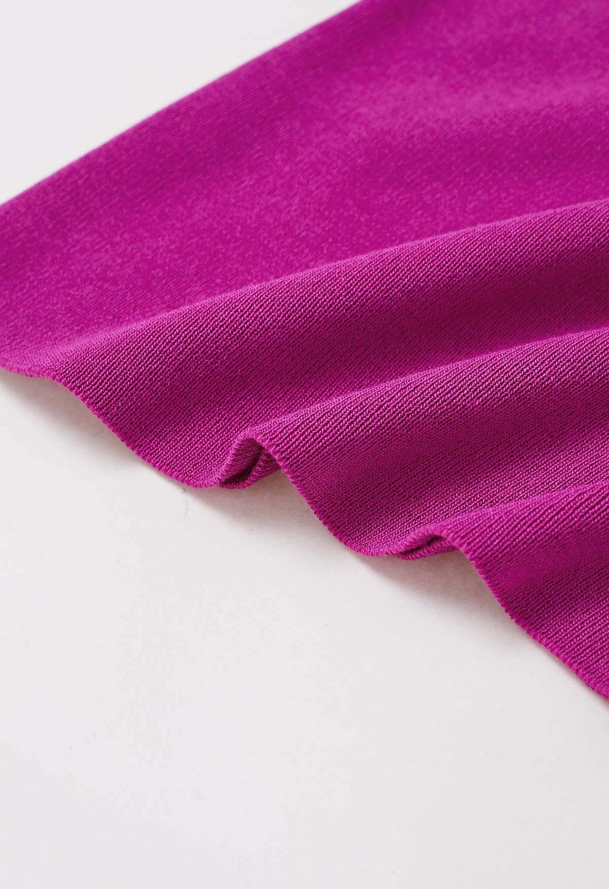 Haut en tricot à manches longues et découpes aux épaules nouées en magenta