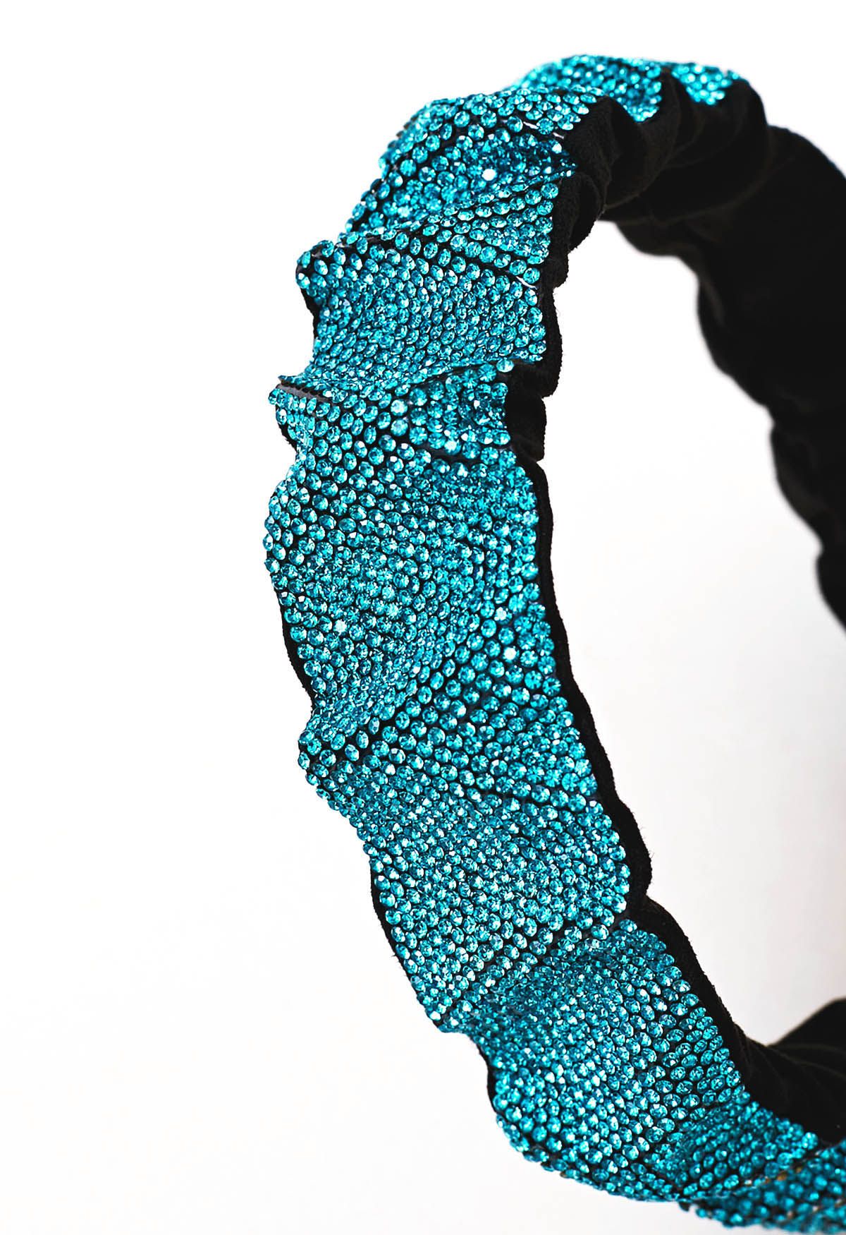 Bandeau à plis larges avec strass scintillants en turquoise