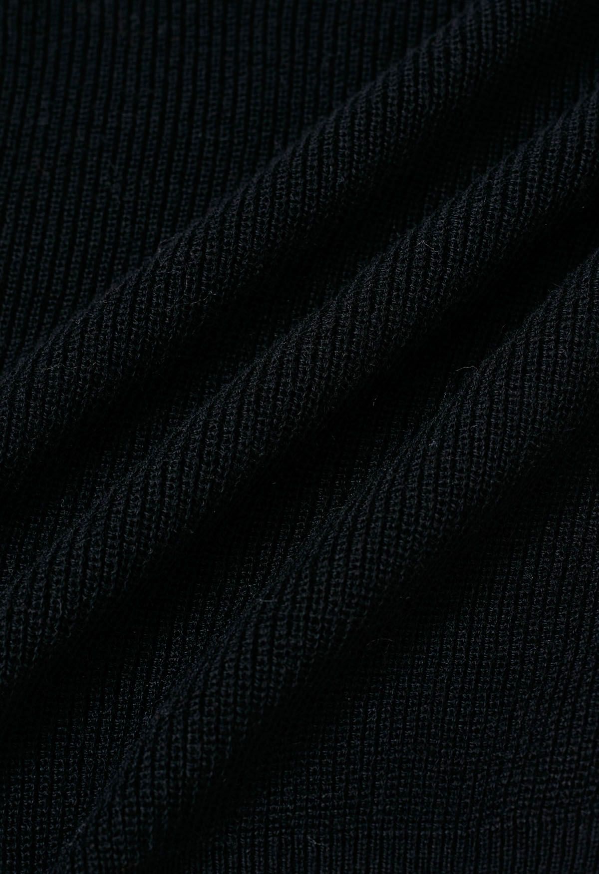 Cardigan en tricot contrasté à bordure boutonnée en noir