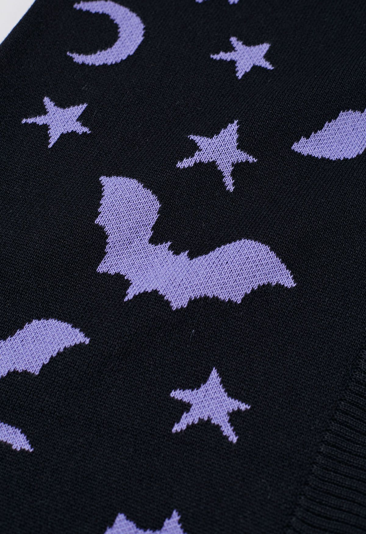 Cardigan ouvert en tricot à motif chauve-souris et étoiles au clair de lune en noir