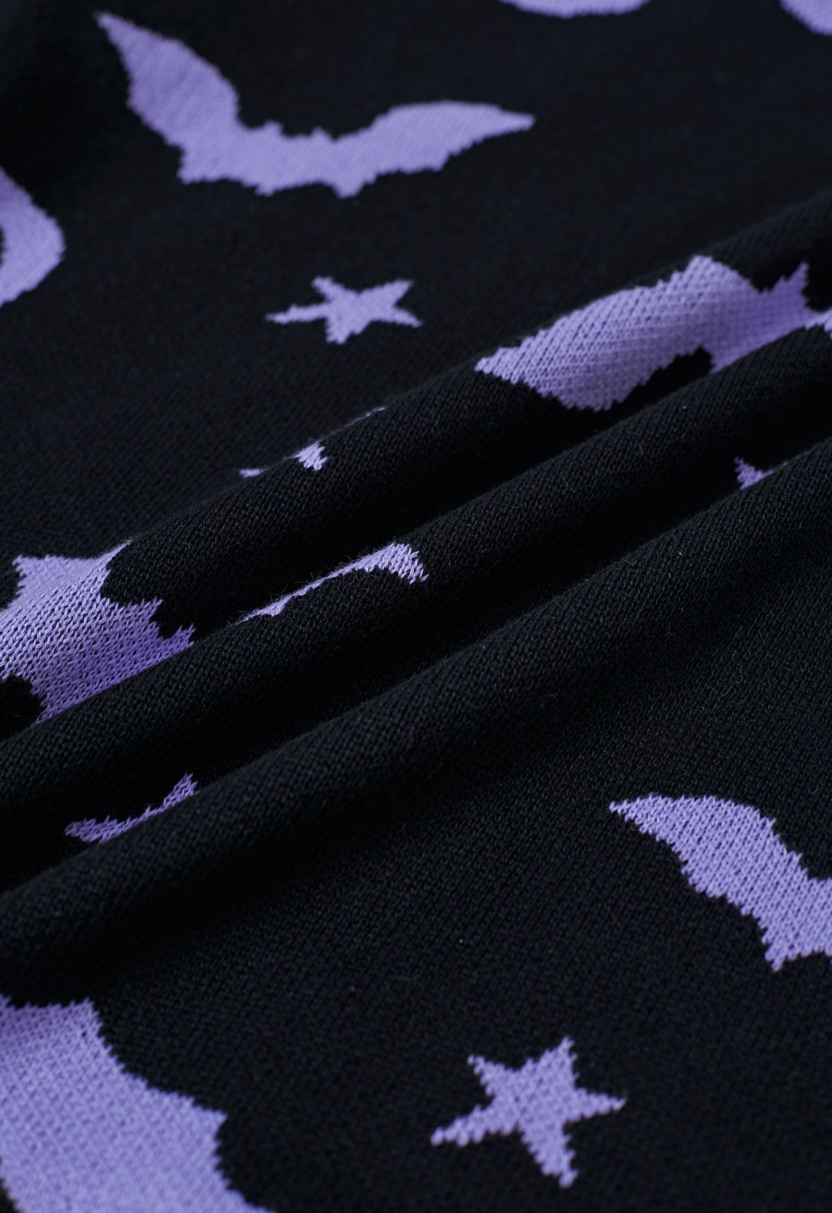 Cardigan ouvert en tricot à motif chauve-souris et étoiles au clair de lune en noir