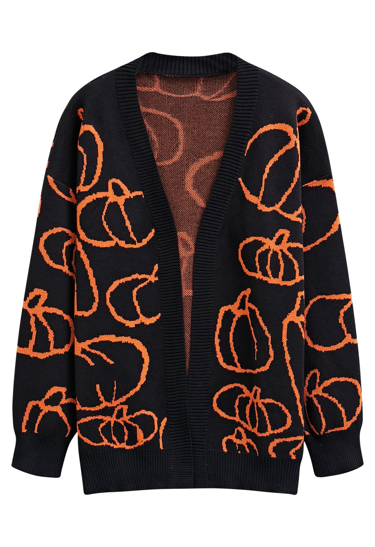 Cardigan ouvert en tricot à motif citrouille festive