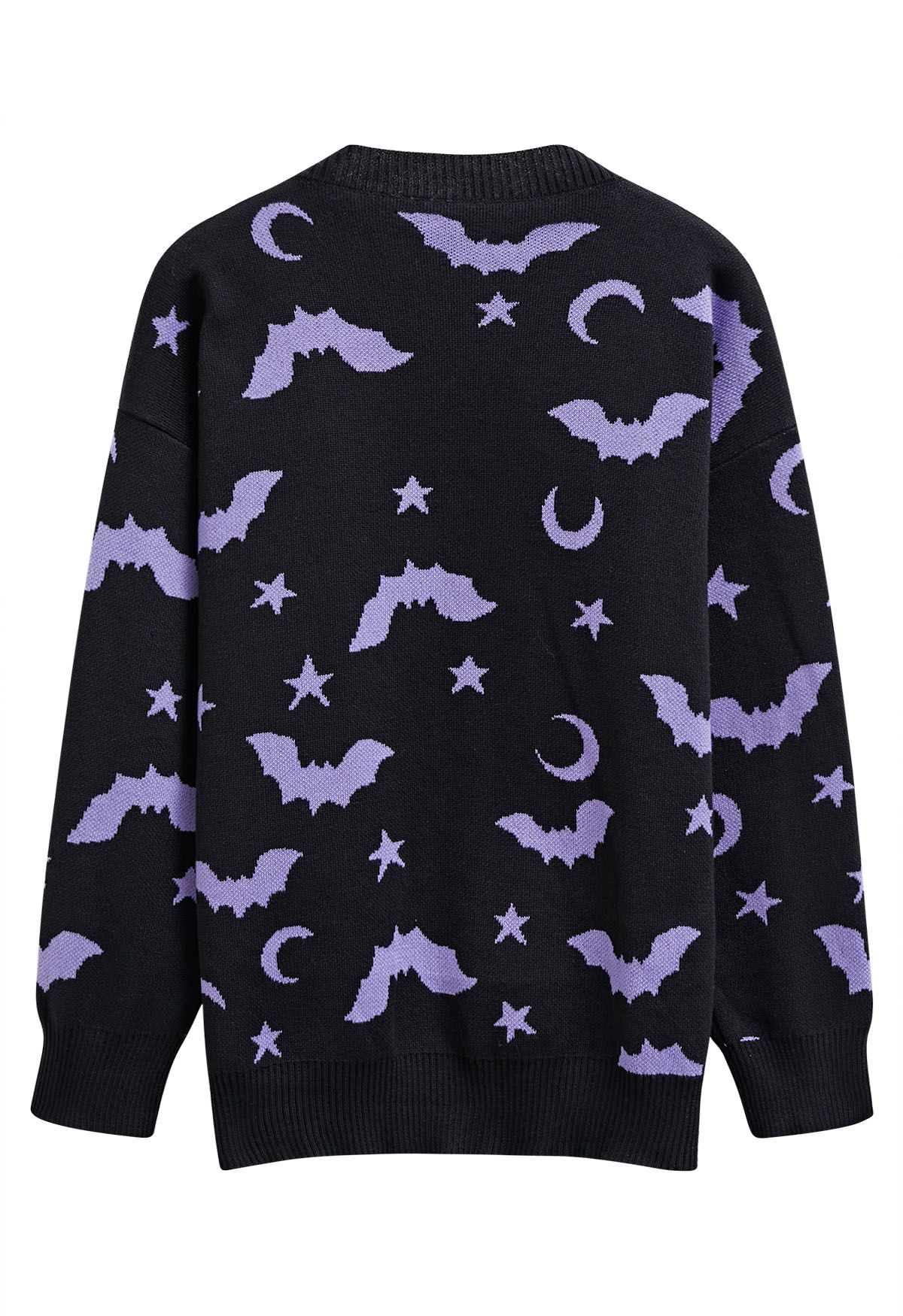 Cardigan ouvert en tricot à motif chauve-souris et étoiles au clair de lune en noir