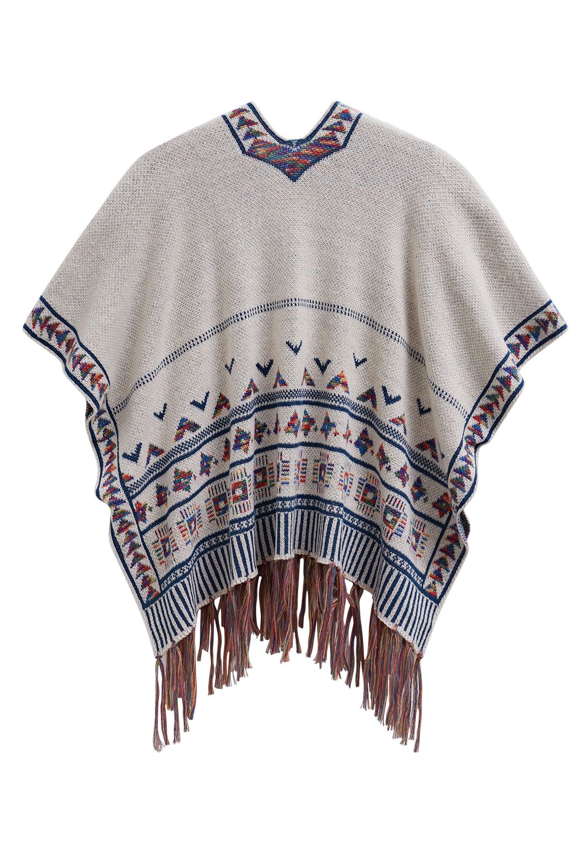 Poncho en tricot à franges Boho Wanderer en ivoire