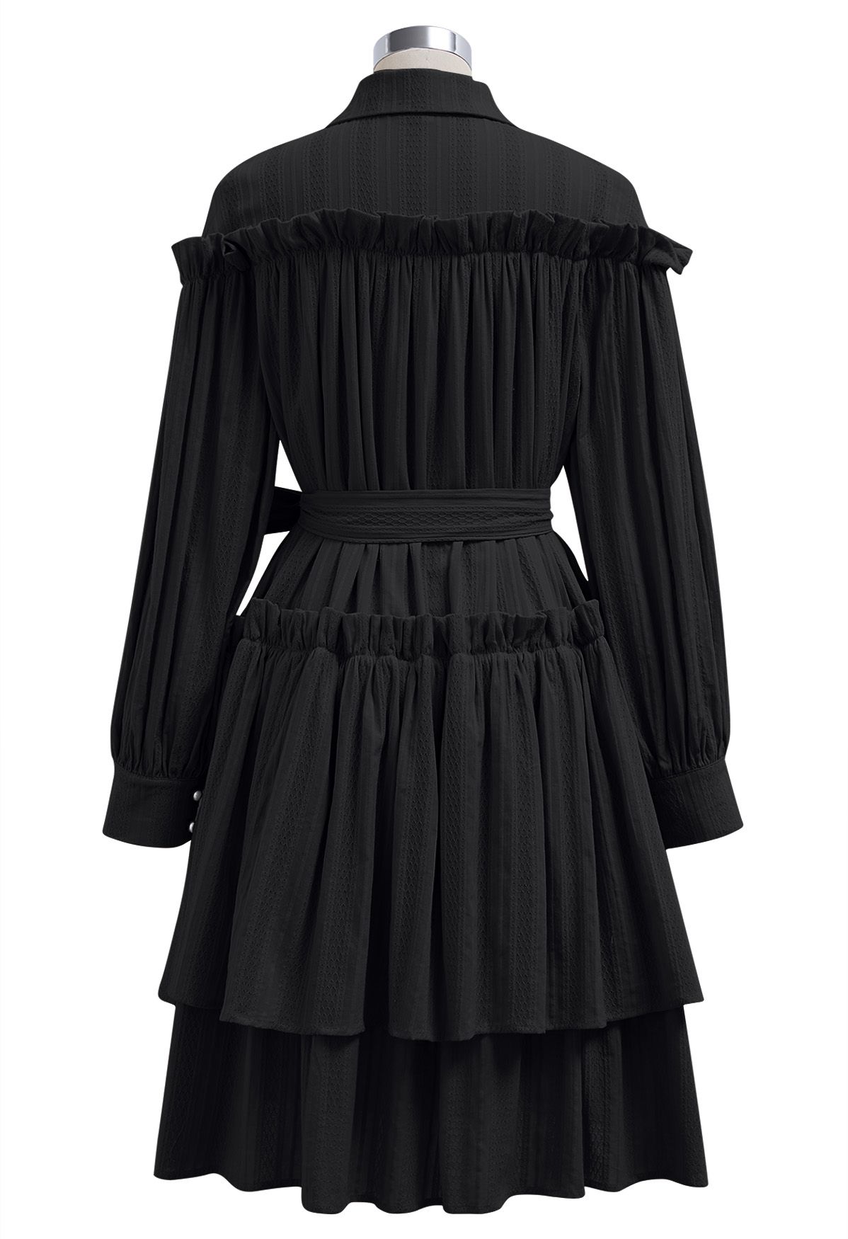 Robe Dolly à volants et à volants avec ceinture et boutons en noir