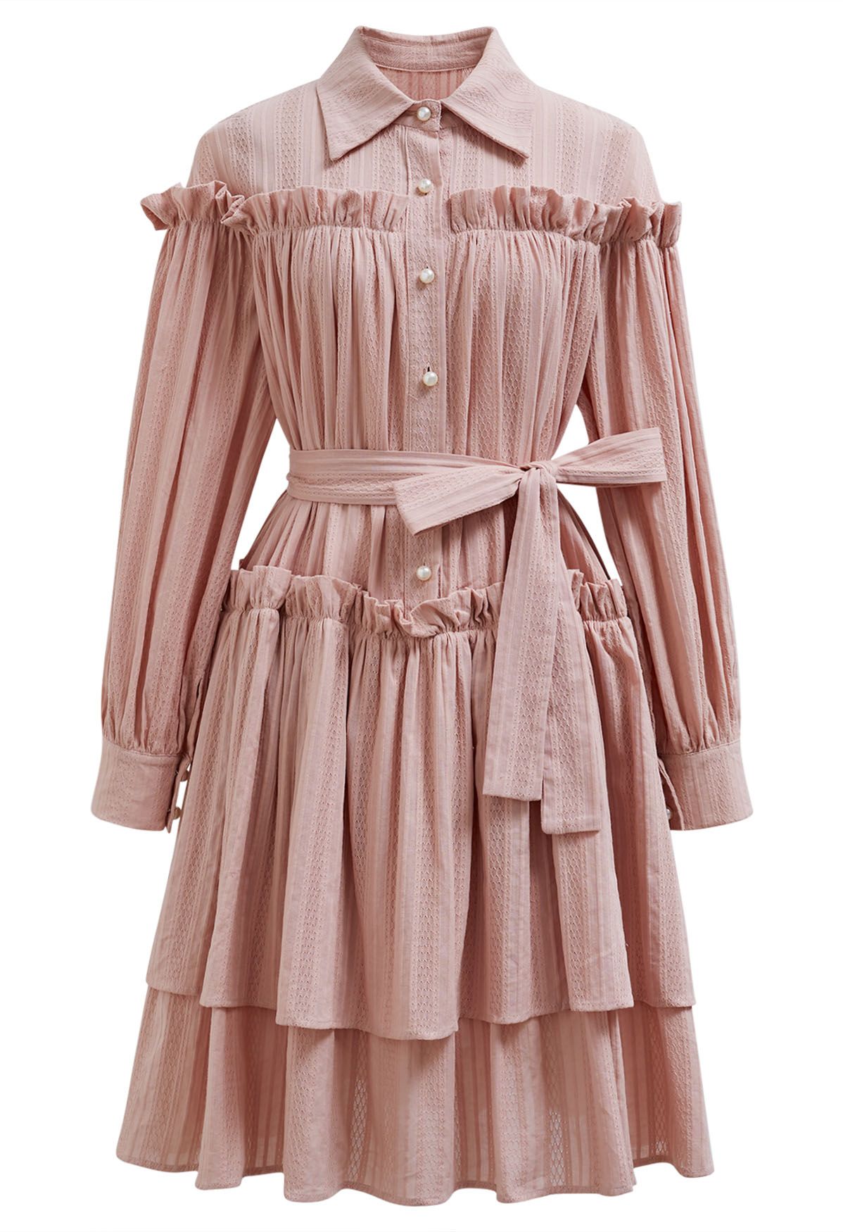 Robe Dolly à volants, à volants et à volants, avec ceinture et boutons, en rose