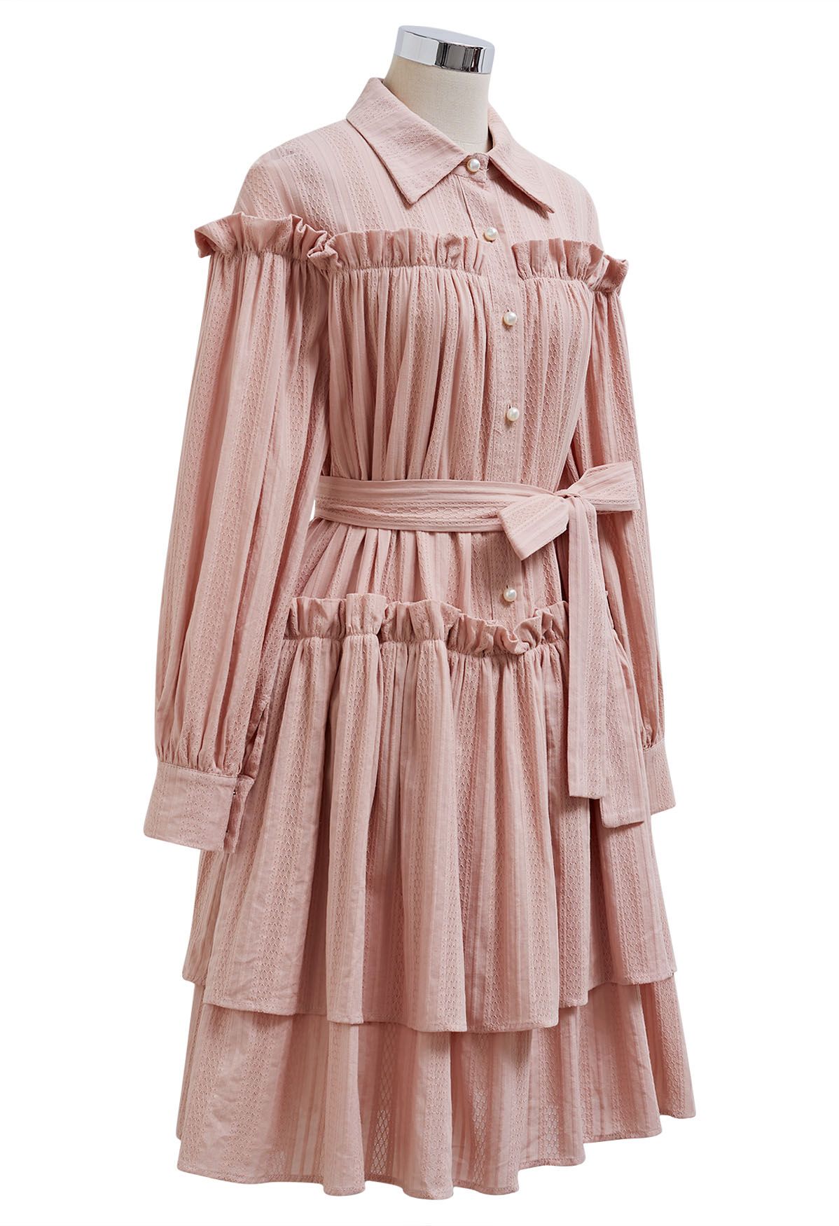 Robe Dolly à volants, à volants et à volants, avec ceinture et boutons, en rose