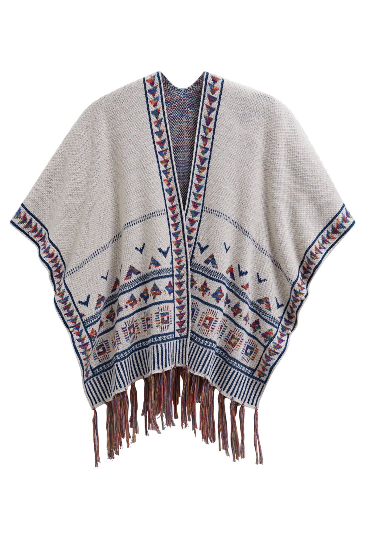 Poncho en tricot à franges Boho Wanderer en ivoire