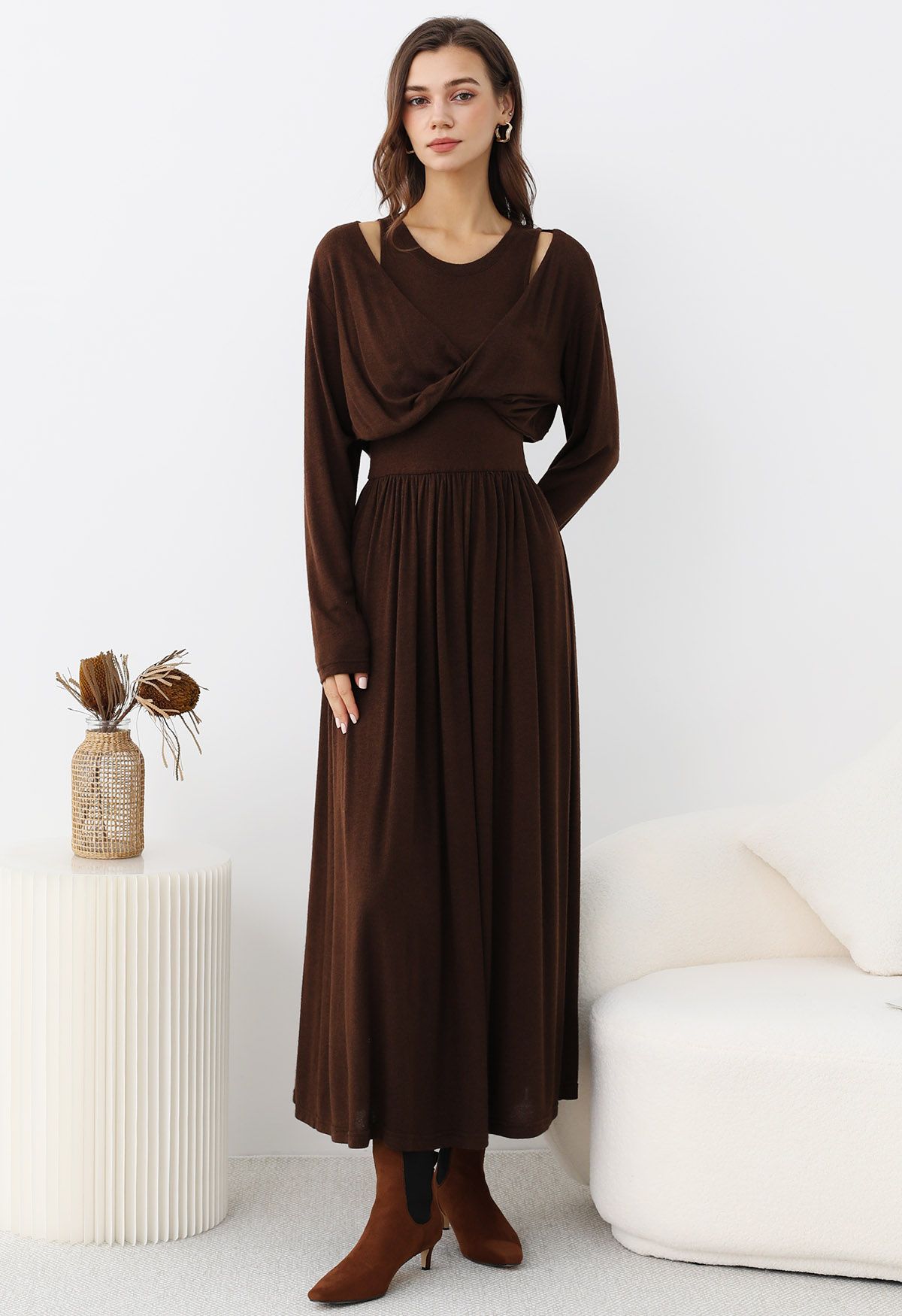 Robe Twinset en tricot torsadé sur le devant Limitless Charm en marron