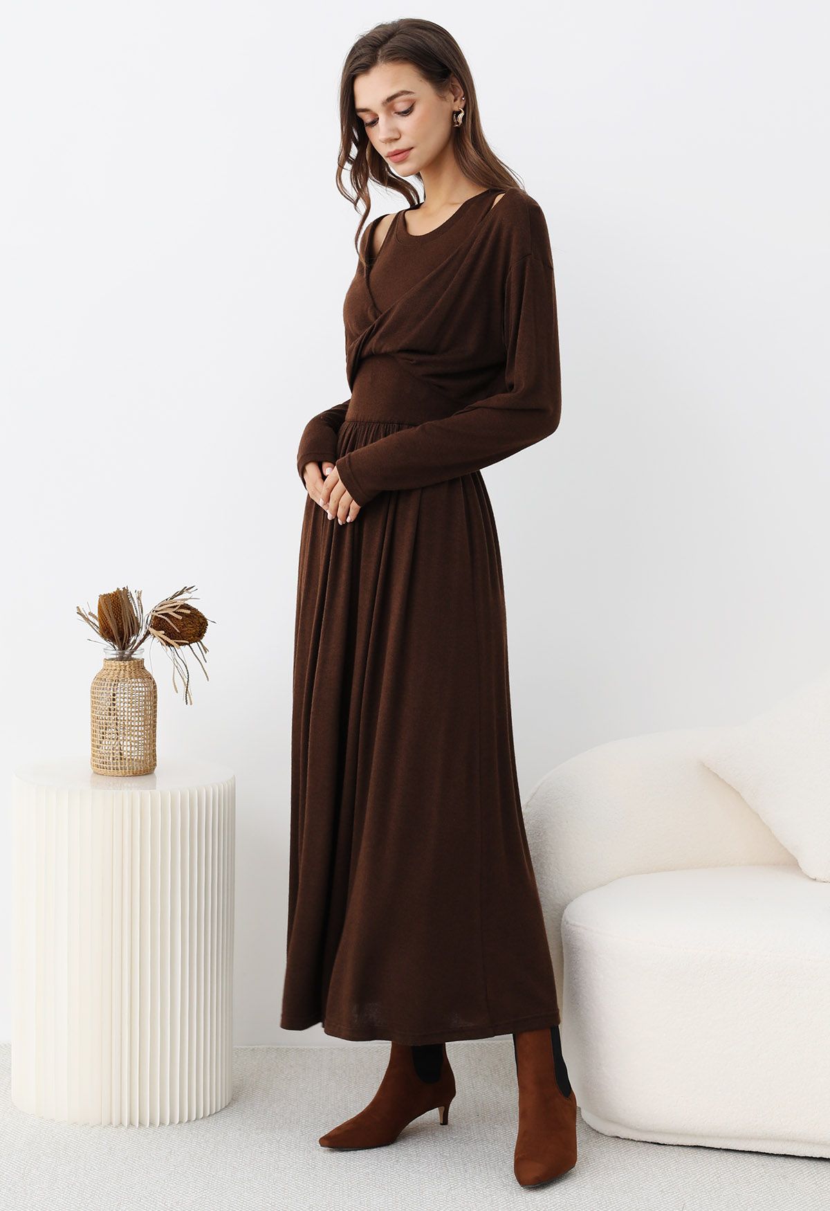 Robe Twinset en tricot torsadé sur le devant Limitless Charm en marron